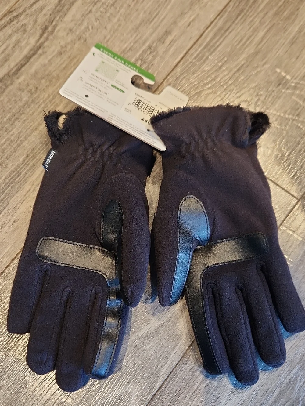 NWT Isotoner SmartDri Black Fleece Gloves w/Plush Faux Fur Lining Women's 1SZ - Picture 6 of 7